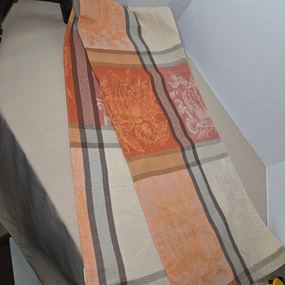 Martha Stewart Fall Pumpkin Table Runner Orange Beige Plaid Textured Decor 14x71